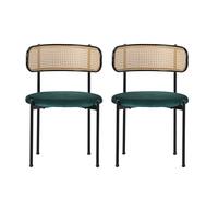 WEALTHOUSE Chaise de salle à manger moderne avec revêtement en velours et élégant dossier en rotin incurvé, chaise ergonomique avec cadre en métal avec assise ronde pour salon, chambre à coucher