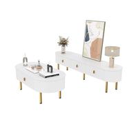 WEALTHOUSE Combinaison luxueuse d'une table basse et d'un meuble TV aux bords incurvés, d'une solution de tiroir multifonctionnelle et d'élégants accents de poignée dorée - Ensemble de salon moderne