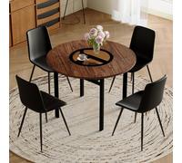 WEALTHOUSE Ensemble de salle à manger rond moderne avec compartiment de rangement et quatre chaises, ensemble de salle à manger minimaliste aspect bois avec accent en verre et espace de rangement