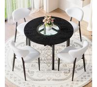 WEALTHOUSE Ensemble de table ronde minimaliste avec quatre fauteuils, dossier ergonomique incurvé, assise rembourrée en polyuréthane, construction métallique stable, plateau en verre avec compartiment