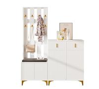 WEALTHOUSE Ensemble vestiaire moderne avec armoire à chaussures, banc avec coussin, crochet à vêtements, façade ondulée, meuble de couloir combiné avec portes push-to-open, commode à tiroirs, siège
