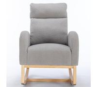 WEALTHOUSE Fauteuil à bascule Mid-Century - En tissu bouclé Teddy rembourré - Structure en bois - Avec accoudoirs - Poche latérale - Appuie-tête - Ergonomique et silencieux - Pour salon, chambre à