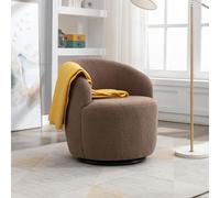 WEALTHOUSE Fauteuil d'accent pivotant avec housse en peluche douce, rotation à 360 °, pour salon et bureau à domicile, rembourrage ergonomique, pied anneau en métal stable, design baril, marron