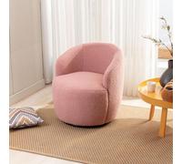 WEALTHOUSE Fauteuil d'accent pivotant avec housse en peluche douce, rotation à 360°, pour salon et bureau à domicile, rembourrage ergonomique, pied anneau en métal stable, design baril, rose