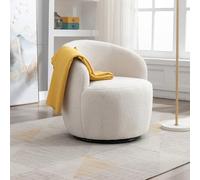 WEALTHOUSE Fauteuil d'accent pivotant avec housse en peluche douce, rotation à 360°, pour salon et bureau à domicile, rembourrage ergonomique, pied anneau en métal stable, design baril, blanc