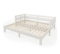 WEALTHOUSE Lit de jour extensible en bois massif avec dossier en forme de cœur, multifonction en pin pour chambre d'amis, canapé-lit avec deuxième couchage et sommier à lattes, blanc, 90 x 200 cm