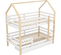 WEALTHOUSE Lit en bois avec deux surfaces de couchage de construction verticale, construction bien pensée avec protection anti-chute, système de tiroirs sous le lit, accès échelle pour l'étage