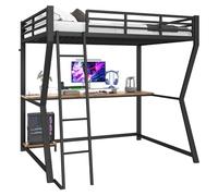 WEALTHOUSE Lit Mezzanine avec Bureau intégré, étagère pour unité Centrale, Prises électriques et Ports USB, échelle sécurisée, Garde-Corps de Protection, avec éclairage LED (Noir,140x200cm)