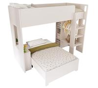 WEALTHOUSE Lit superposé avec espace de travail intégré, accès pratique aux escaliers, armoire spacieuse, compartiments ouverts et surface de couchage supplémentaire pour des solutions d'espace
