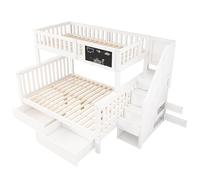 WEALTHOUSE Lit superposé avec rangement intégré, structure en bois stable, tableau pour une utilisation créative, rampe pour un sommeil sûr, escalier avec compartiments, miracle d'espace moderne
