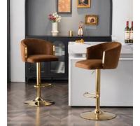 WEALTHOUSE Lot de 2 tabourets de bar pivotants modernes avec dossier central et repose-pieds dorés - Siège en velours pour cuisine, bar et restaurant - Marron