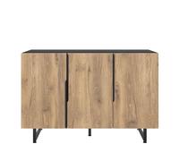 WEALTHOUSE Meuble Buffet rétro 3 Portes, éclairage LED inférieur Pilotage Bluetooth, étagères réglables, Pieds Ajustables, poignées métal géométriques, Rangement Salon Couloir Chambre entrée Bureau