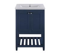 WEALTHOUSE Meuble de salle de bain simple avec bac en céramique, meuble sous-vasque, portes à fermeture amortie, étagère à lattes inférieures, construction en MDF laqué, protection contre l'humidité