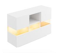 WEALTHOUSE Meuble Rangement Salon Minimaliste Double Niveau Effet Suspendu vitrines Verre tiroirs compartimentés éclairage LED Bluetooth Surface Lisse Anti-Rayure coulisses silencieuses Charge 50kg