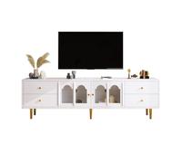 WEALTHOUSE Meuble TV avec portes en verre bombées et poignées dorées - Meuble de salon avec quatre tiroirs spacieux et deux portes - Élégant meuble TV design avec espace de rangement intelligent