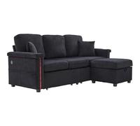 WEALTHOUSE Sofa Lounge sectionnel Contemporain doté de Bande Lumineuse Arc-en-Ciel, connectique USB-C, espaces de Rangement intégrés, Repose-Pied métamorphosable, Poches latérales (Noir)