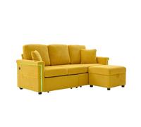 WEALTHOUSE Sofa Lounge sectionnel Contemporain doté de Bande Lumineuse Arc-en-Ciel, connectique USB-C, espaces de Rangement intégrés, Repose-Pied métamorphosable, Poches latérales (Jaune Moutarde)