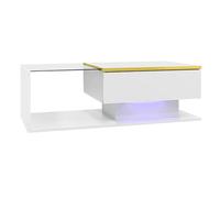 WEALTHOUSE Table Basse Design Moderne avec Plateau en Verre trempé, éclairage LED Multicolore intégré, Rangement Ouvert, Compartiment à abattant, Structure Robuste, Surface Brillante élégante (Blanc)