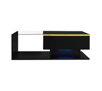 WEALTHOUSE Table Basse Design Moderne avec Plateau en Verre trempé, éclairage LED Multicolore intégré, Rangement Ouvert, Compartiment à abattant, Structure Robuste, Surface Brillante élégante (Noir)