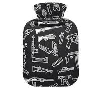 Weapons Drawed by White Lines Childish Doodles Bouillotte avec housse souple 2 l pour soulager la douleur