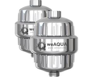weAQUA Lot de 2 filtres de douche résistants pour eau dure, chlore, métaux | Réduit la peau sèche, les démangeaisons et les cheveux frisés