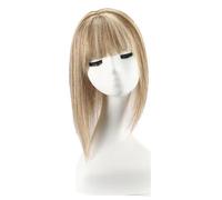 Wear and Go Glueless 12 Inch Human Hair Topper with Bangs for Women ThinningHair,Lace Base with 3 Non-Slip Clips Big Size 5" x 5.5"(Mixed Brown)