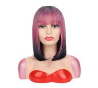 Wear and Go Glueless 14inch Bob Wig with Bangs for Women,Synthetic Hair Straight Cosplay for Daily Party Use(861#)
