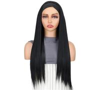 Wear and Go Glueless 26 Inch Synthetic Long Straight Headband Wigs for Black Women Hair Band Wig for Daily Party Use(Black)