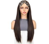 Wear and Go Glueless 26 Inch Synthetic Long Straight Headband Wigs for Black Women Hair Band Wig for Daily Party Use(BW-6-30)