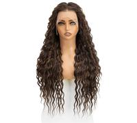 Wear and Go Glueless 30 Inch Long Curly Wig,13x4 HD Lace Front Synthetic Glueless Wigs for Black Women(Brown)