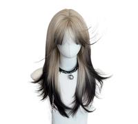 Wear and Go Glueless Cheveux blonds superposés ombrés for femmes avec frange, perruque longue et droite avec perruques noires mélangées for un usage quotidien de cosplay de fête