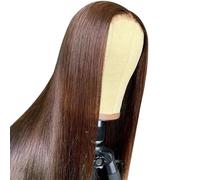 Wear and Go Glueless Chocolate Brown 4x4 Lace Front Wig,Ready to Wear Human Hair Pre Plucked Straight Glueless Wigs for Women(24inch)