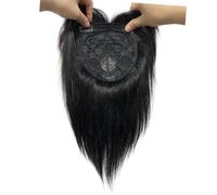 Wear and Go Glueless Complément capillaire 14x14cm en cheveux humains naturels, frange à clips for cheveux clairsemés, postiche réaliste avec ligne de cuir chevelu.(Natural Black,25cm)