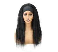 Wear and Go Glueless Perruque bandeau droite crépue, douce et naturelle comme cheveux humains, demi-perruque synthétique Yaki noire longue sans colle(36 inch)
