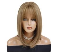 Wear and Go Glueless Perruque Bob de 16 pouces for femmes avec frange, perruques synthétiques courtes, aspect naturel, utilisation quotidienne(Light Brown)