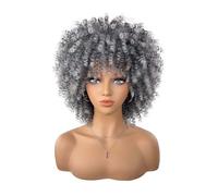 Wear and Go Glueless Perruque bou de 25 cm for femmes noires, cheveux synthétiques courts résistants à la chaleur, avec bonnet de perruque.(Grey)