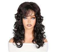 Wear and Go Glueless Perruque bou de 50 cm avec frange for femmes noires, perruque longue et frisée en cheveux synthétiques, idéale for un usage quotidien ou le cosplay.(Black)