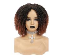 Wear and Go Glueless Perruque Courte Afro Frisée Brune Ombrée De 35,5 Cm (14 Pouces) Avec Frange, Synthétique Souple Et Volumineuse, Idéale Au Quotidien For Les Fêtes(Muli Color)