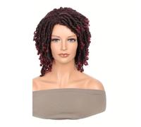 Wear and Go Glueless Perruque courte dreadlocks for femme, cheveux synthétiques doux sans colle, résistants à la chaleur et respirants, perruque afro bouclée noire(Wine Red)