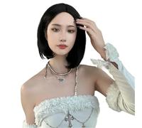 Wear and Go Glueless Perruque courte et lisse au carré, perruque synthétique for femme avec raie au milieu, for un usage quotidien(Black)