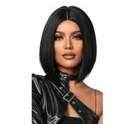 Wear and Go Glueless Perruque courte et lisse de 30 cm (12 pouces) avec frange, style carré, en fibres synthétiques, idéale for le quotidien, les fêtes, Halloween et le cosplay.(Natural black)