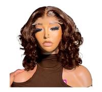 Wear and Go Glueless Perruque courte marron foncé bouclée, style bob, effet chocolat, en cheveux humains for femmes noires, 13x4 HD, pré-épilée, prête à porter sans colle.(12inch)