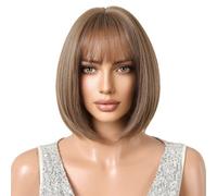 Wear and Go Glueless Perruque courte marron ombré avec frange, perruques synthétiques droites for femme for une utilisation quotidienne en fête