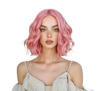 Wear and Go Glueless Perruque courte ondulée de 14 pouces for femmes, perruques synthétiques Bob, aspect naturel for une utilisation quotidienne en coiffure(Pink)