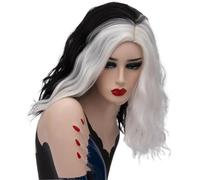 Wear and Go Glueless Perruque courte ondulée et bou de 30 cm for femme, cheveux synthétiques résistants à la chaleur, idéale for Halloween, les déguisements, le cosplay et les fêtes.(White black)