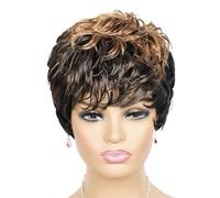 Wear and Go Glueless Perruque courte style pixie for femmes noires, perruque synthétique bouclée et ondulée avec frange, style permanent(1H27#)