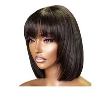 Wear and Go Glueless Perruque de cheveux humains droits Bob avec frange sans colle, perruques courtes prêtes à l'emploi for femmes, adaptées aux débutants(14inch)