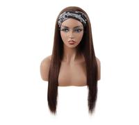 Wear and Go Glueless Perruque de cheveux humains lisses marron chocolat for femme, densité 180, bandeaux sans colle for usage quotidien(18 inch)