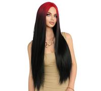 Wear and Go Glueless Perruque Kaneles rouge vin ombré de 32 pouces, perruques longues et droites ultra douces for femmes for une utilisation en Cosplay de fête