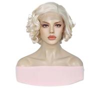 Wear and Go Glueless Perruque Lace Front Wig bou courte Blonde 13 * 3.5 * 1 for femmes, perruques synthétiques platine avec naissance des cheveux naturelle for usage quotidien de Cosplay